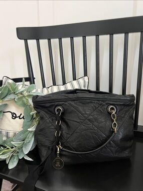 Lanvin Amalia Quilted Black Lambskin Leather Tote Bag with Chain Handles